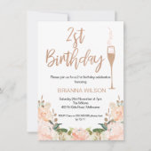 バラフェイク金ゴールドフローラ21歳誕生日招待状 招待状 (正面)