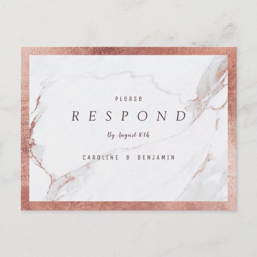 バラフェイク金ゴールド大理石ラグジュアリーモダンウェディングRSVP インビテーションポストカード (正面)