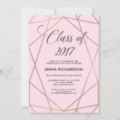 バラフェイク金ゴールド幾何学的オン赤面ピンク卒業 招待状 (正面)