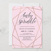 バラフェイク金ゴールド幾何学的赤面ピンクベビー散布 招待状 (正面)