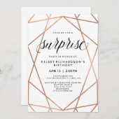 バラフェイク金ゴールド幾何線|驚きのパーティー 招待状 (正面/裏面)