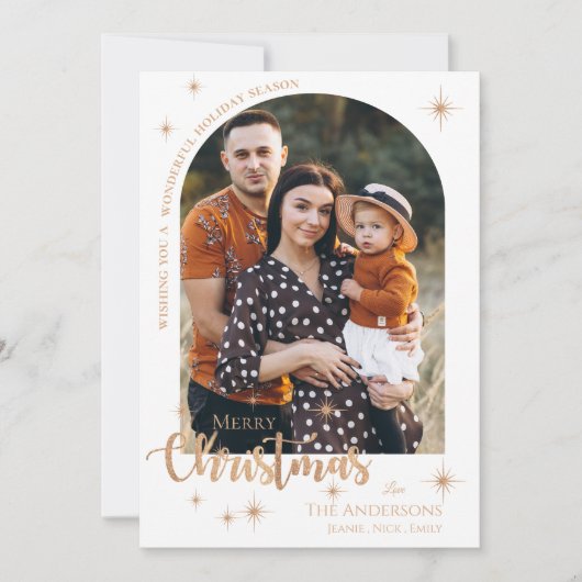 バラフェイク金ゴールド数々の家族の写真メリークリスマス シーズンカード (正面)