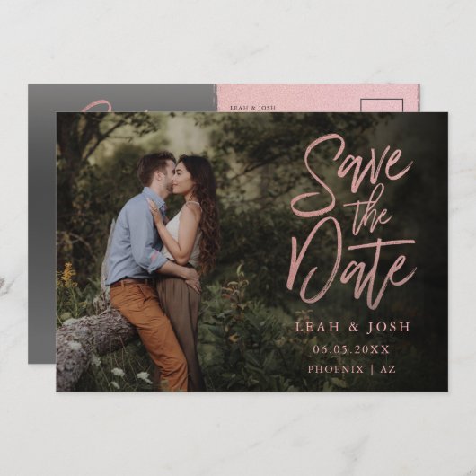 バラフェイク金ゴールド日付ポストカードの保存 セーブザデート (正面/裏面)