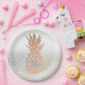 バラフェイク金ゴールド箔パイナップルフェイクグリッター ペーパープレート (パーティー)