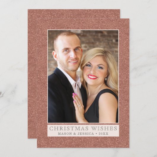 バラフェイク金ゴールド縁どグリッター | 1フォトホリデー シーズンカード (正面/裏面)