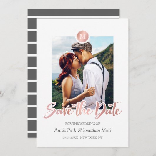 バラフェイク金ゴールド&グレーモノグラム日付を保存 セーブザデート (正面/裏面)