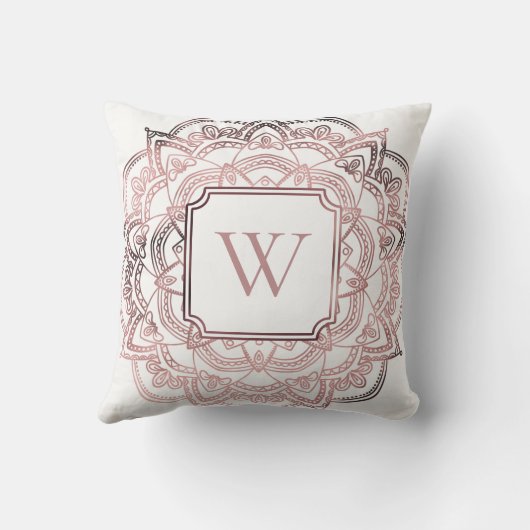 バラフェイク金箔マンダラ付/白にモノグラム クッション (裏面)