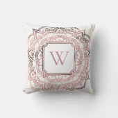 バラフェイク金箔マンダラ付/白にモノグラム クッション (正面)