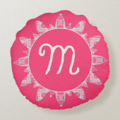 バラフェミニンピンクホワイトサンレイモノグラム ラウンドクッション (裏面)