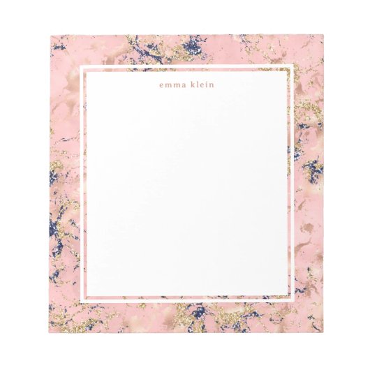 バラフェミニン金ゴールド赤面ピンクブルーマーブルネーム ノートパッド (正面)