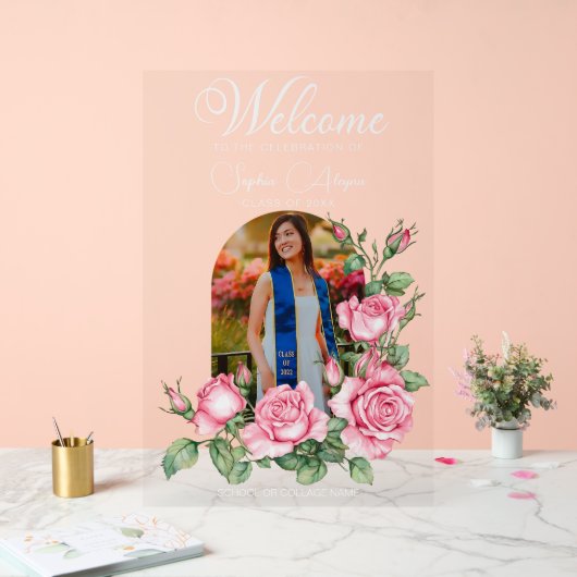 バラフラワーガーデン写真卒業へようこそ アクリルサイン (ウェディング)