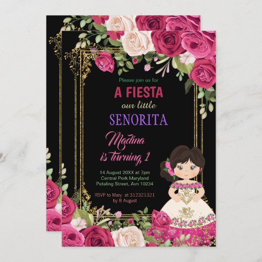 バラフラワーズフィエスタフローラ1st birthday 招待状 (正面/裏面)