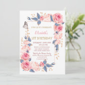 バラフラワーズブッテトラストライプのフライ誕生日 招待状 (スタンド正面)