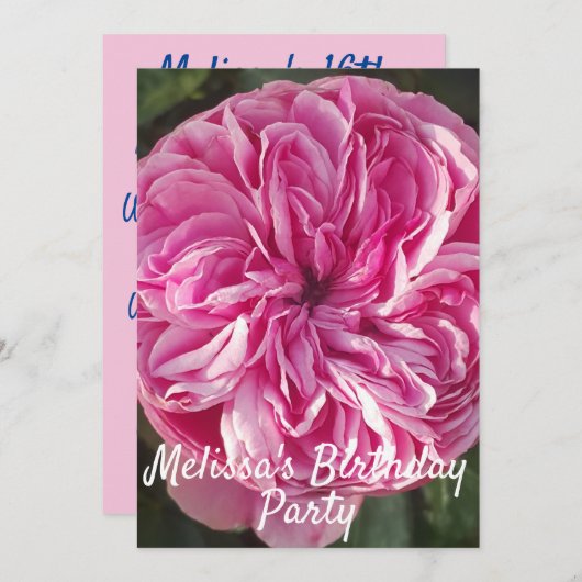 バラフラワーピンク誕生日子供ガールズ招待状 招待状 (正面/裏面)