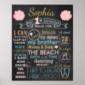 バラフラワーファースト誕生日シャルボードサイン女の子 ポスター (正面)