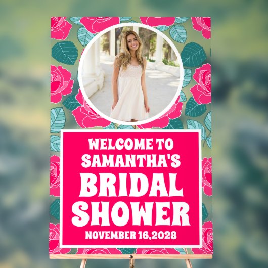 バラフラワーフォトブライダルシャワーへようこそ アクリルサイン (ニュートラル)