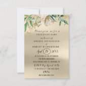 バラフラワーブランチ緑金ゴールド水彩アイボリー 招待状 (正面)