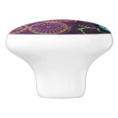 バラフラワーボホタペストリーパープルティール（緑がかった色）フローラ セラミックノブ (側面)