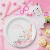 バラフラワーポピンシャンパンボトルベビーシャワー ペーパープレート (パーティー)