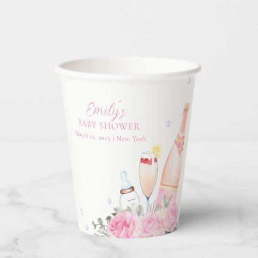 バラフラワーポピンシャンパンボトルベビーシャワー 紙コップ (正面)