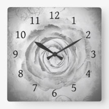 バラフラワー13白黒の四角い壁時計