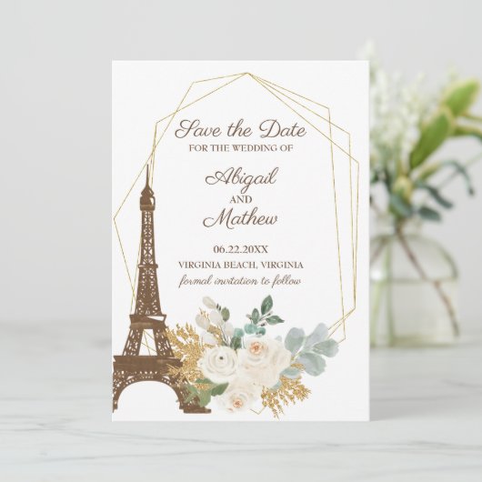 バラフランスのエッフェルタワーウェディング日付を保存 セーブザデート (スタンド正面)