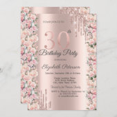 バラフレームドリップバラ金ゴールド30th誕生日 招待状 (正面/裏面)