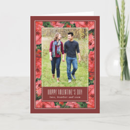 バラフレームバレンタインデーの写真カード – Maroon サンキューカード