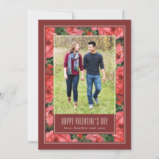 バラフレームバレンタインデーの写真カード – Maroon 招待状 (正面)