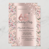 バラフレーム駆動バラ金ゴールド65誕生日 招待状 (正面/裏面)