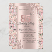 バラフレーム駆動バラ金ゴールド85誕生日 招待状 (正面/裏面)