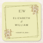 バラフレーム – モノグラムシナ結婚リア黄色 スクエアペーパーコースター (正面)