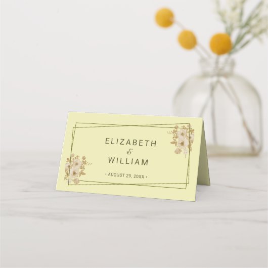 バラフレーム – モノグラムシナ結婚リア黄色 プレイスカード (裏面)