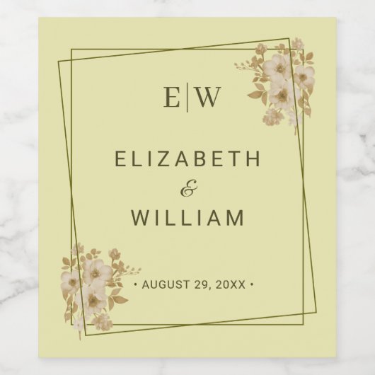 バラフレーム – モノグラムシナ結婚リア黄色 ワインラベル (シングルラベル)