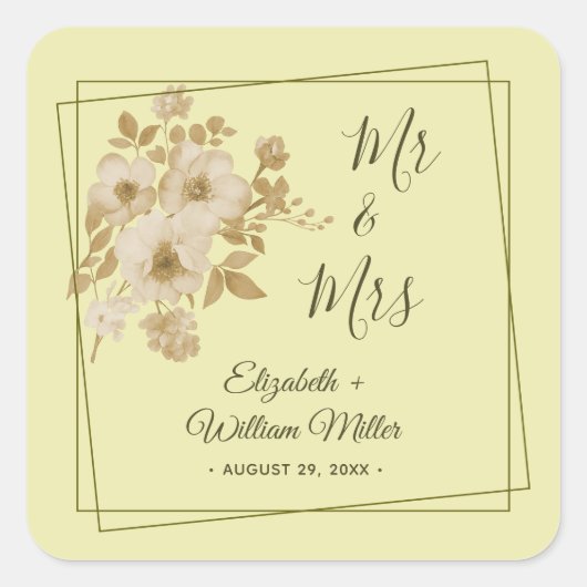 バラフレーム – 天結婚黄 スクエアシール (正面)