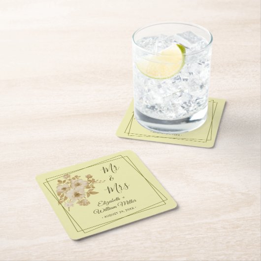 バラフレーム – 天結婚黄 スクエアペーパーコースター (インサイチュ)