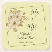 バラフレーム – 天結婚黄 スクエアペーパーコースター (正面)