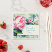 バラフローラと蝶の水の色をパーソナライズ スタンダードカクテルナプキン (インサイチュ)