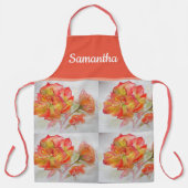 バラフローラウォーターカラーオレンジピーチピンクノートブック エプロン (正面)