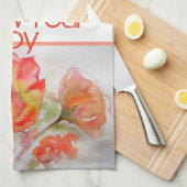 バラフローラウォーターカラーオレンジユー後を追ザの喜び キッチンタオル (四つ折り)