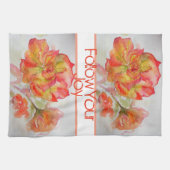 バラフローラウォーターカラーオレンジユー後を追ザの喜び キッチンタオル (横)