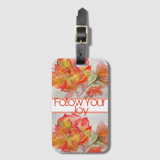 バラフローラウォーターカラーオレンジユー後を追ザの喜び ラゲッジタグ (正面縦)