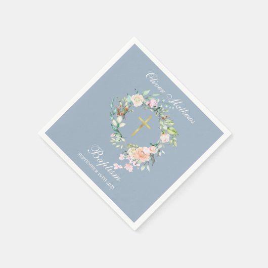 バラフローラガーランドバプテスマ《キリスト教》洗礼式や命名式ダスティブルー スタンダードカクテルナプキン (角)