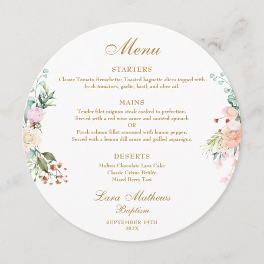 バラフローラガーランドバプテスマ《キリスト教》洗礼式や命名式プレート メニュー (正面)