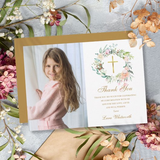 バラフローラガーランド確認フォト金ゴールドスクリプト サンキューカード