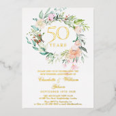 バラフローラガーランド結婚50周年記念金ゴールド 箔招待状 (正面)