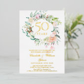 バラフローラガーランド結婚50周年記念金ゴールド 箔招待状 (立ち正面)