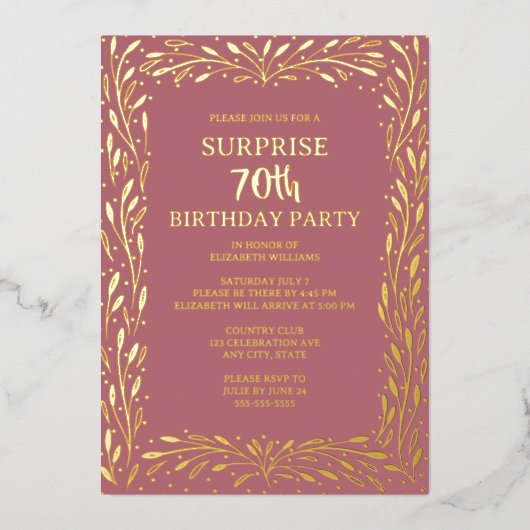 バラフローラグラム70thカスタム誕生日 箔招待状 (正面)