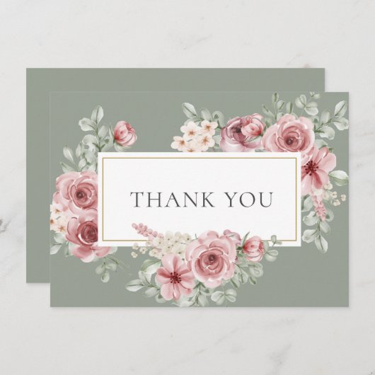 バラフローラセージ緑金ゴールド幾何学的 サンキューカード (正面/裏面)