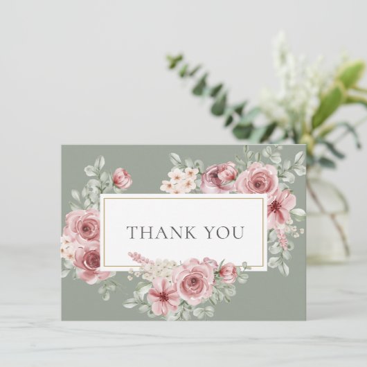 バラフローラセージ緑金ゴールド幾何学的 サンキューカード (スタンド正面)